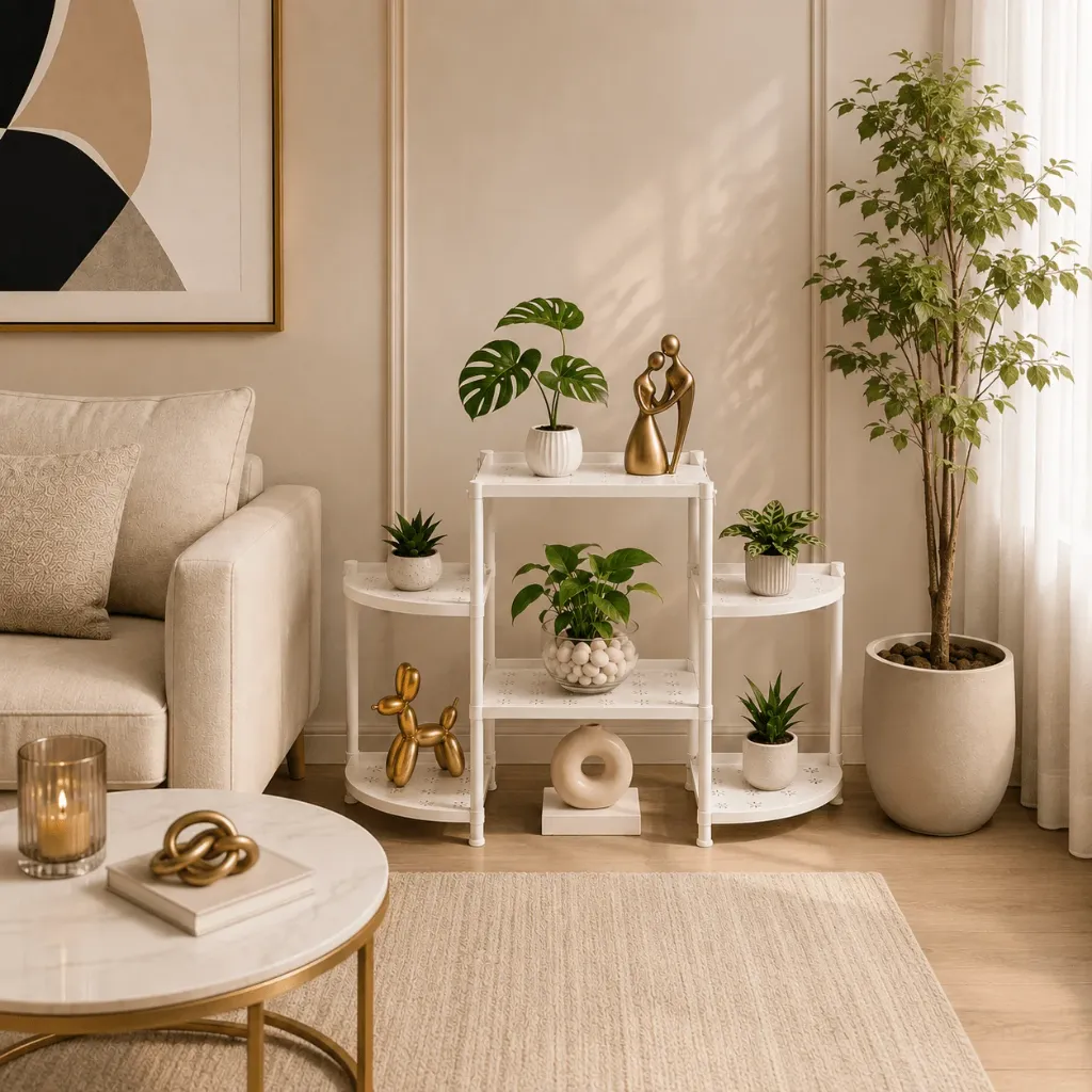 Porta Macetas de Plástico con Soportes Metálicos para Interior y Exterior Blanco