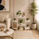 Porta Macetas de Plástico con Soportes Metálicos para Interior y Exterior Blanco