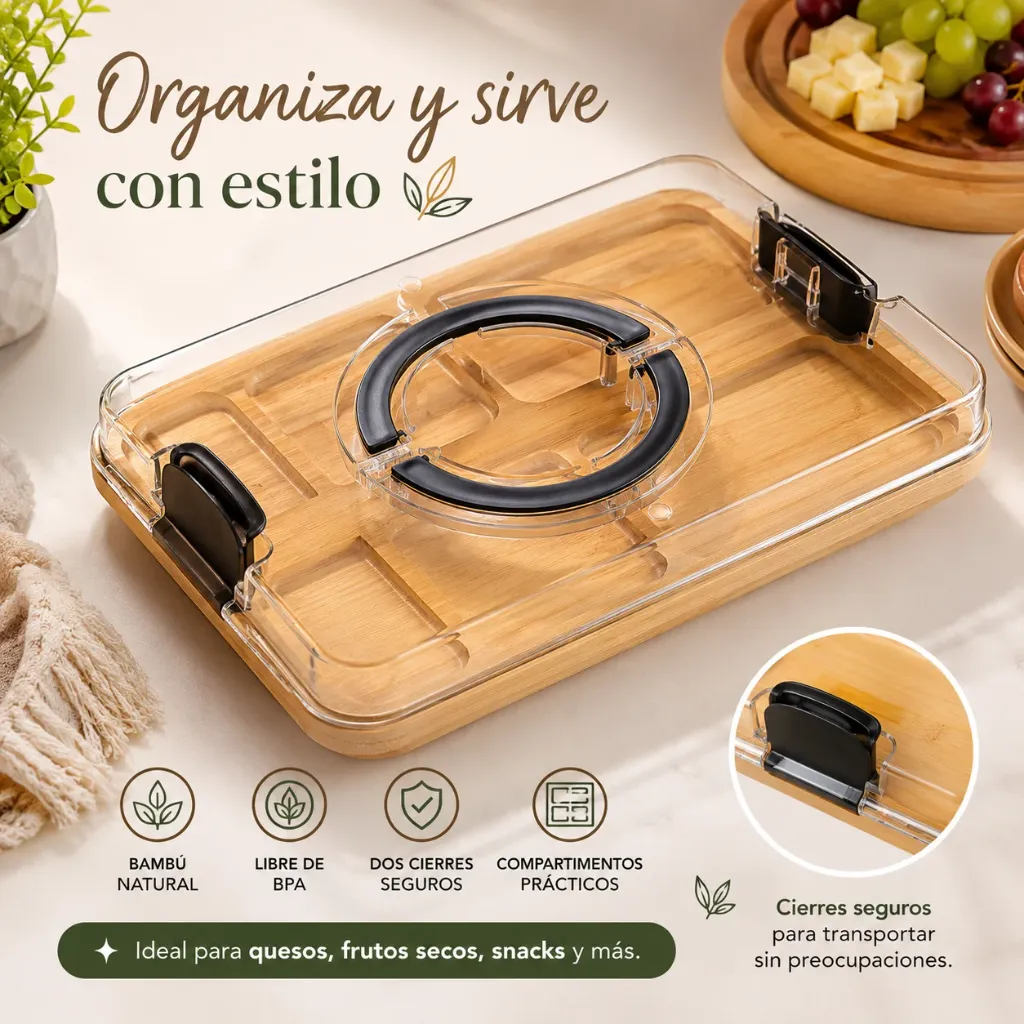 Bandeja de queso con tapa de acrílico y asa