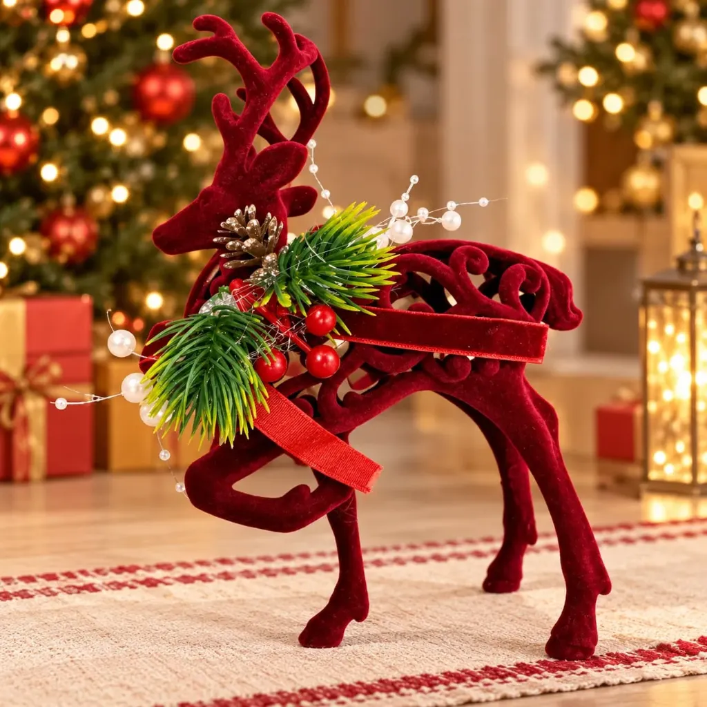 Reno Navideño Decorativo en Terciopelo – 18 cm