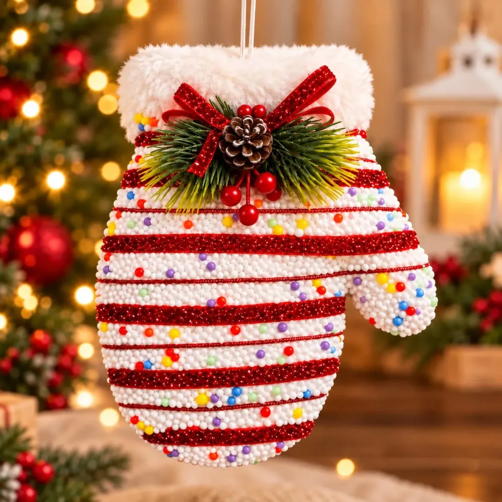 Manopla Navideño Rojo y Blanco 19 cm