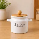 Azucarero Loza Brillante con Tapa Bambú