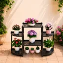Porta Macetas de Plástico con Soportes Metálicos para Interior y Exterior Negro