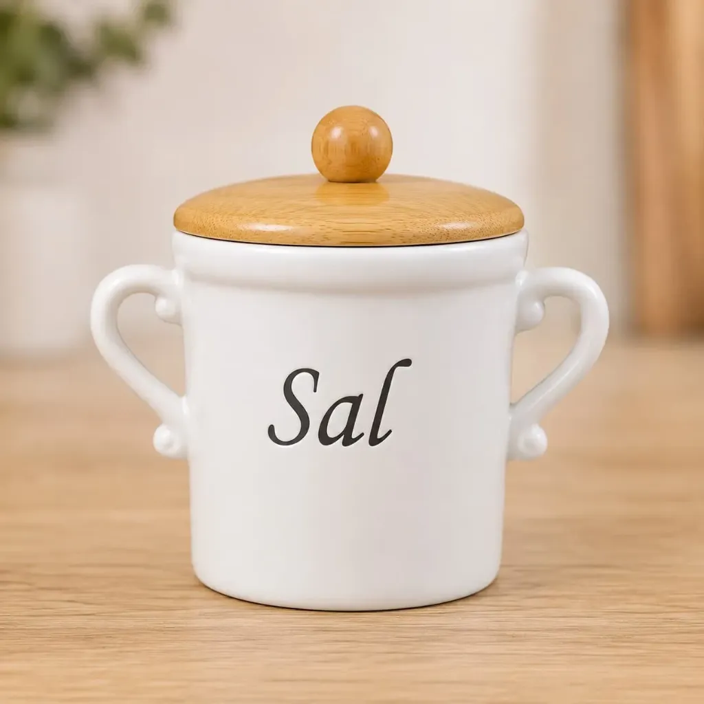Salero Loza Mate con Tapa de Bambú