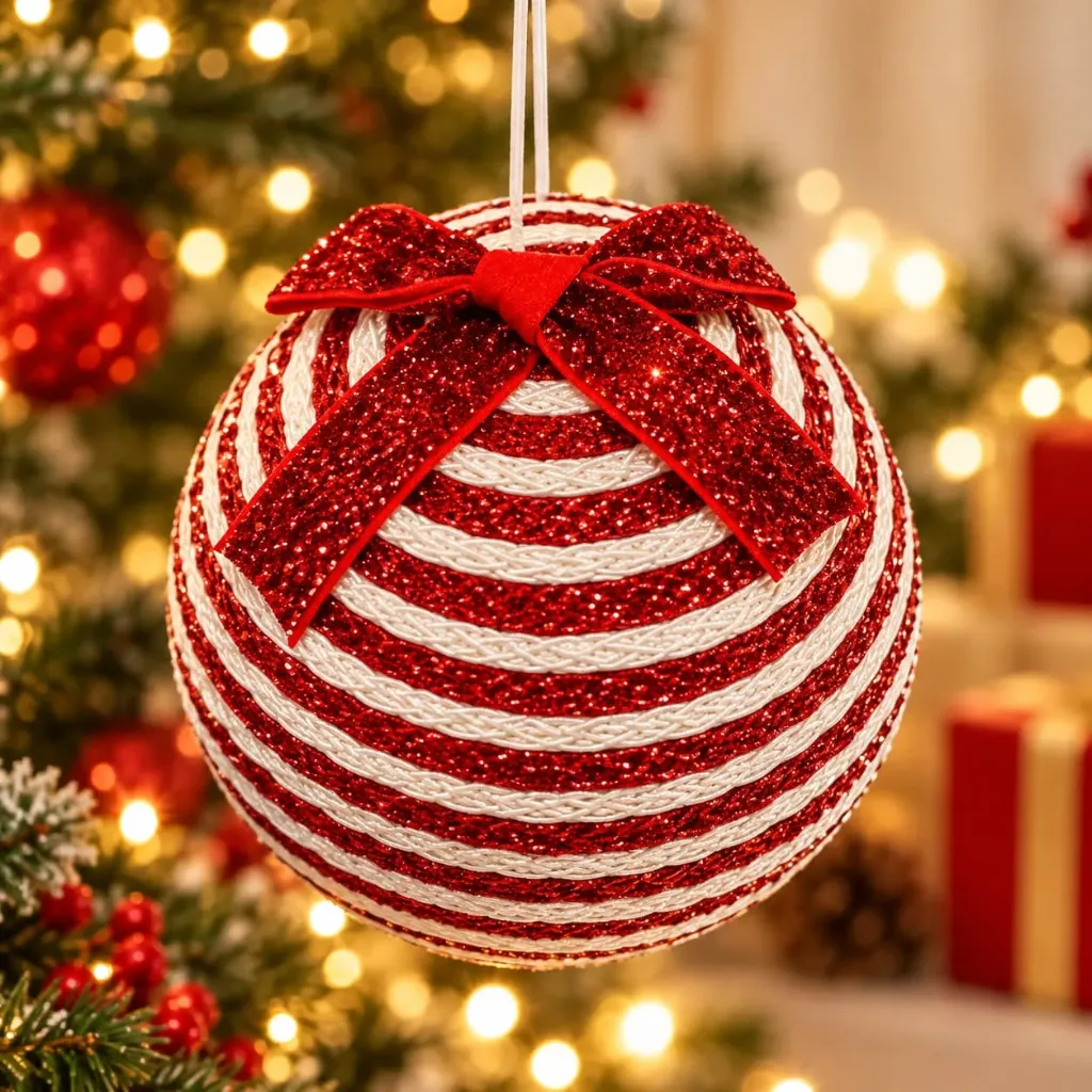 [NAV-00010] Esfera Navideña Decorativa Rojo y Blanco – 20 cm