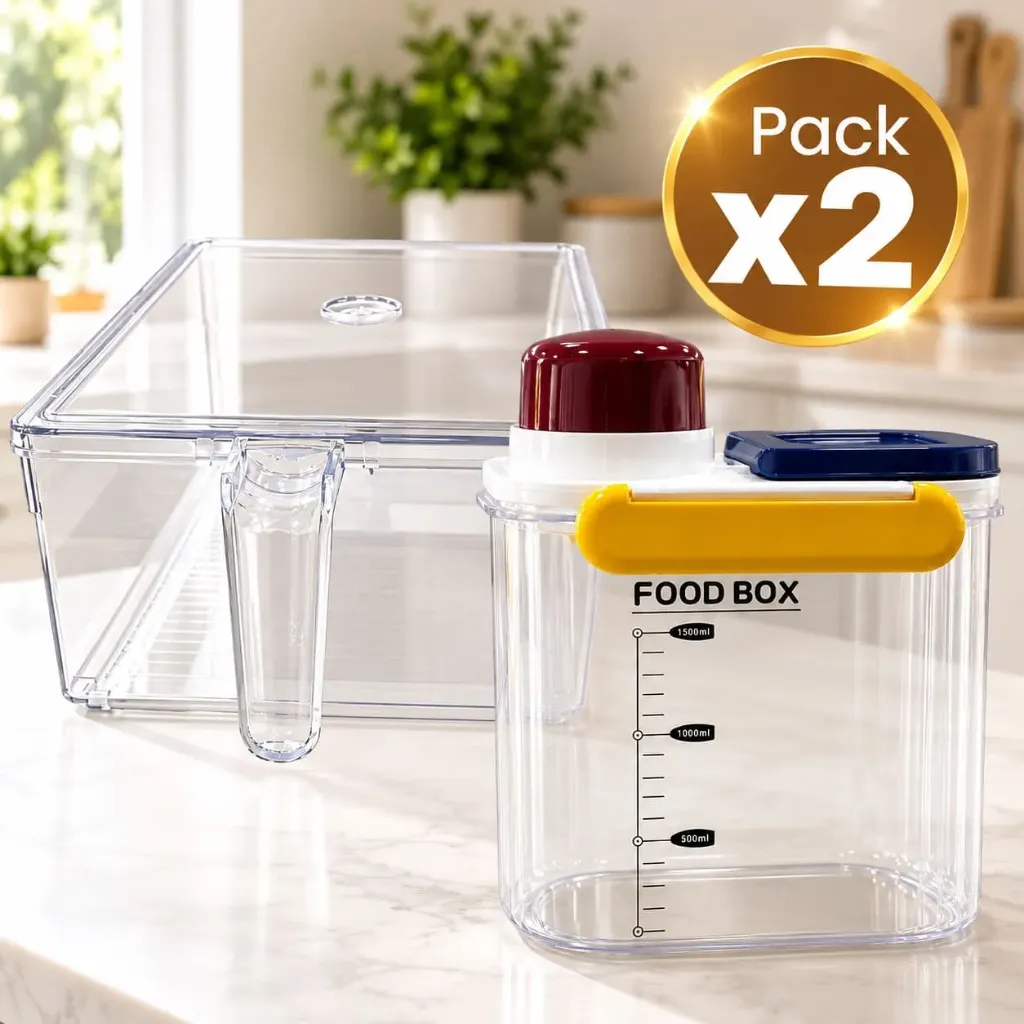 [PRO-00014] Pack x2 Organizador acrílico con tapa y Organizador Acrílico Food Box 1500 ml