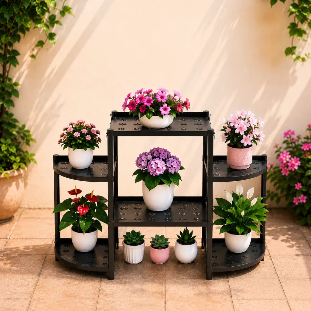 [HOG-00003] Porta Macetas de Plástico con Soportes Metálicos para Interior y Exterior Negro